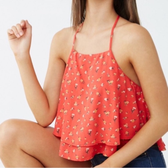 Forever 21 Red Ditsy Floral Strappy Back Cami Tank Top NWT Medium - Picture 3 of 11